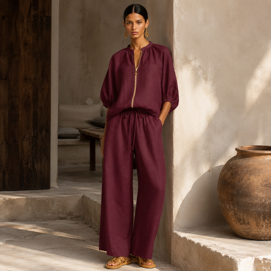 Alba | Conjunto de dos piezas: Camisa de estilo relajado y pantalón de pernera ancha