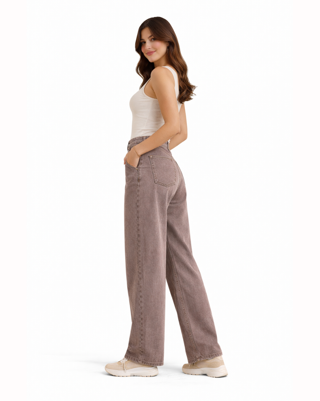 Vaqueros Pierna Ancha Taupe