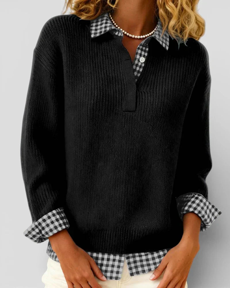 Jersey de punto con detalle de camisa a cuadros