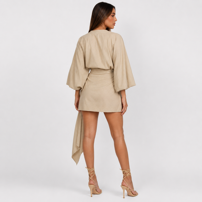 Vestido cruzado con cuello en V para mujer