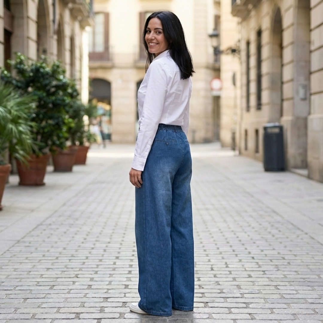 Vaqueros con cintura con cordón y pierna ancha