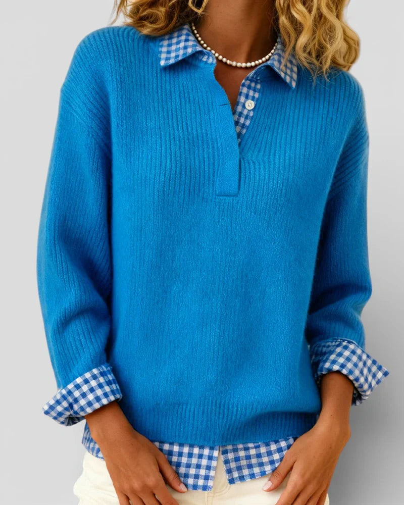 Jersey de punto con detalle de camisa a cuadros
