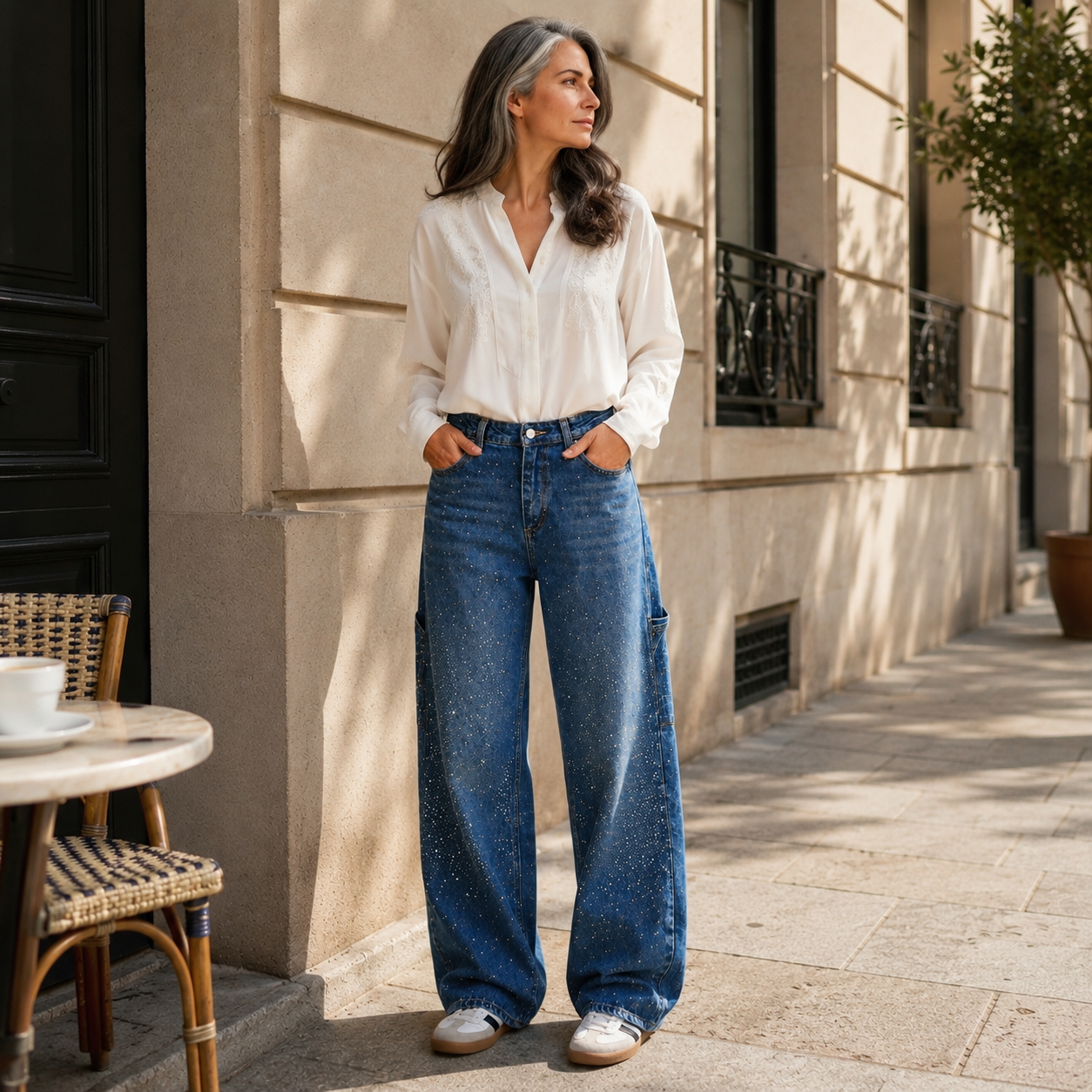Valeria | Vaqueros anchos con detalles brillantes