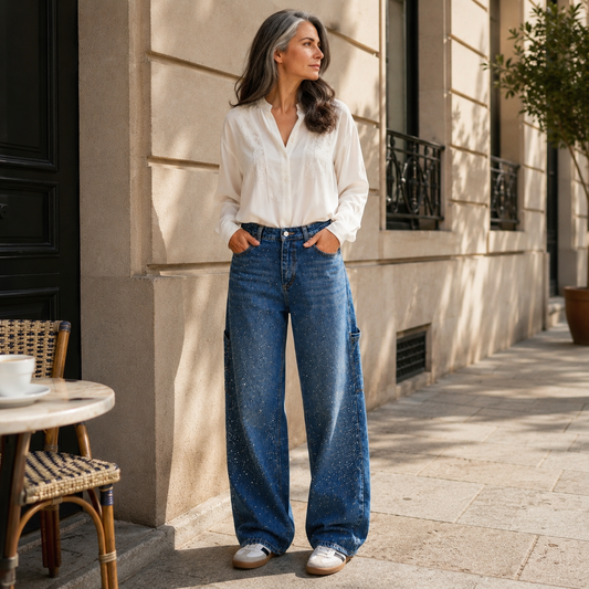 Valeria | Vaqueros anchos con detalles brillantes