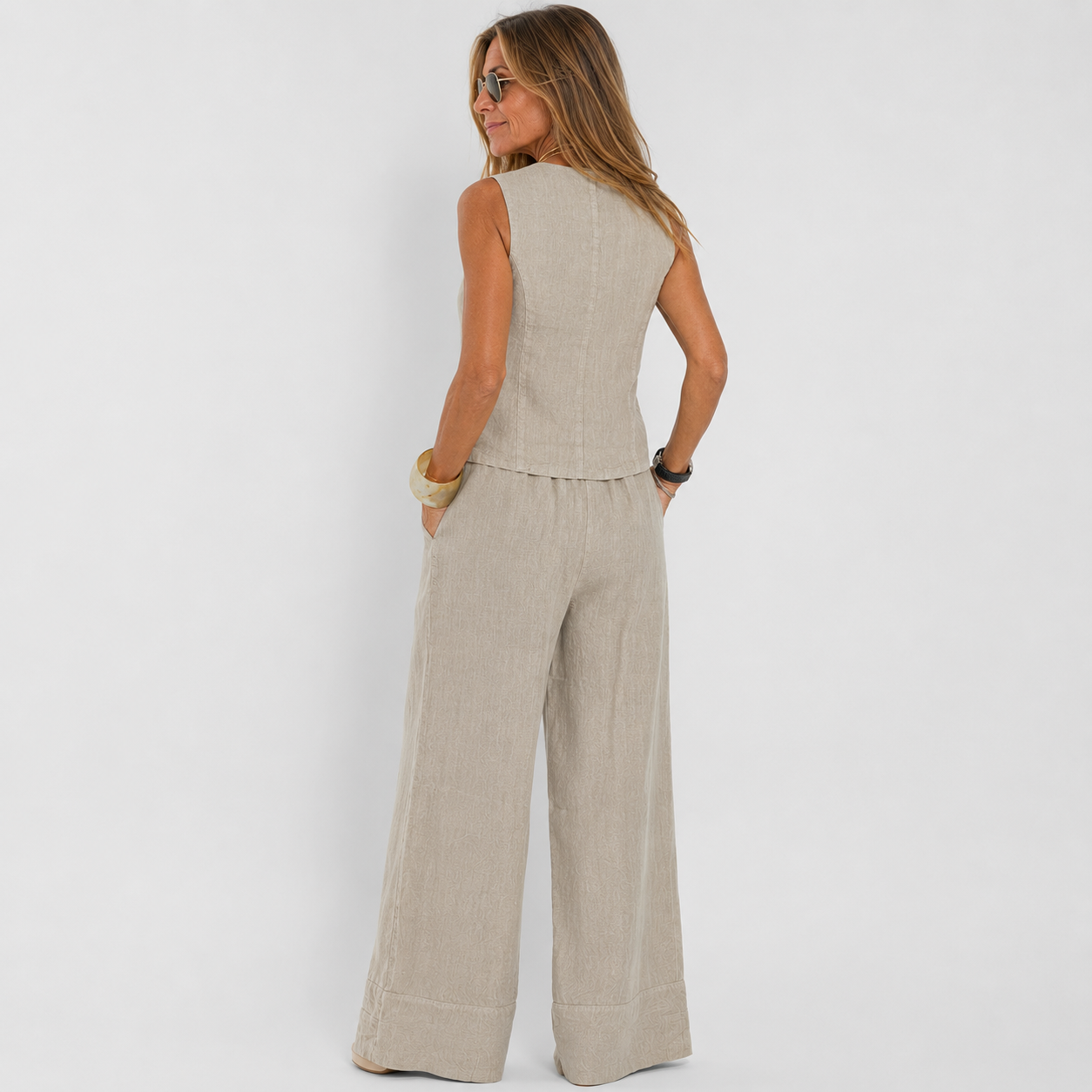 Conjunto Lino Chaleco y Pantalón Ancho