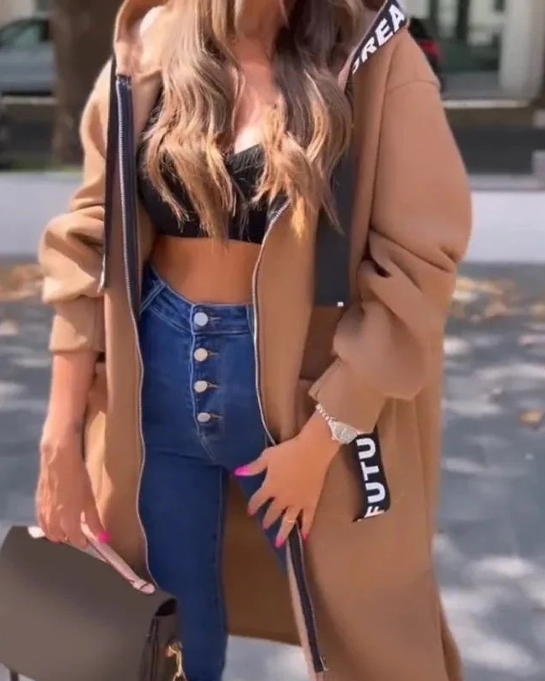 Sudadera larga con capucha