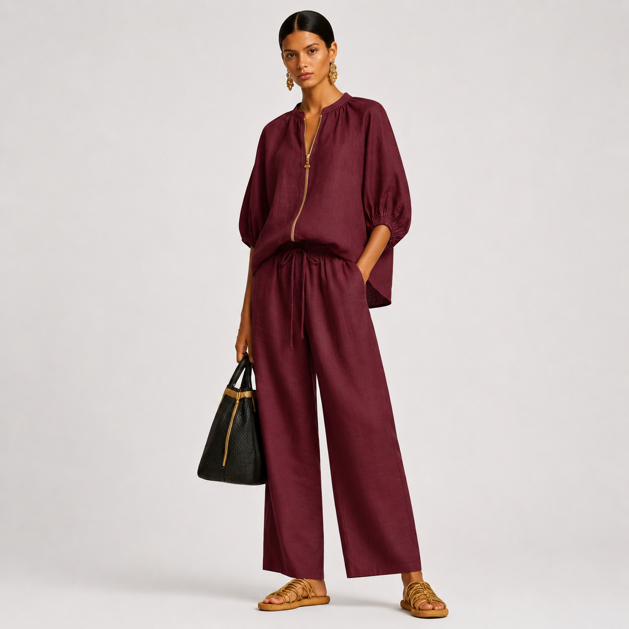 Alba | Conjunto de dos piezas: Camisa de estilo relajado y pantalón de pernera ancha