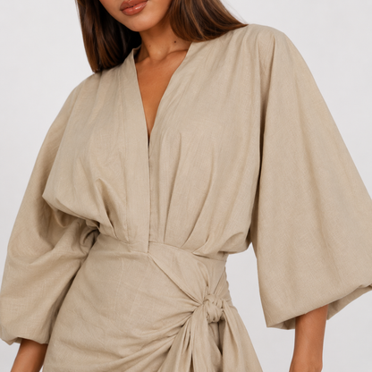 Vestido cruzado con cuello en V para mujer
