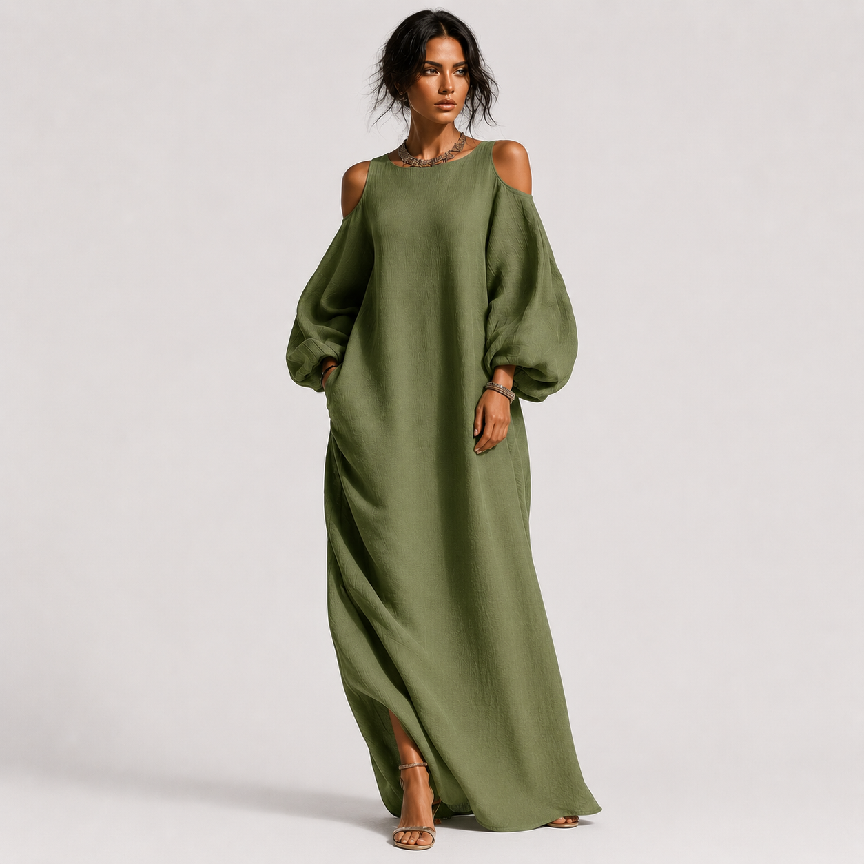 Susana | Vestido Maxi Fluido con Hombros al Aire