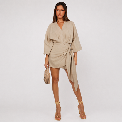 Vestido cruzado con cuello en V para mujer
