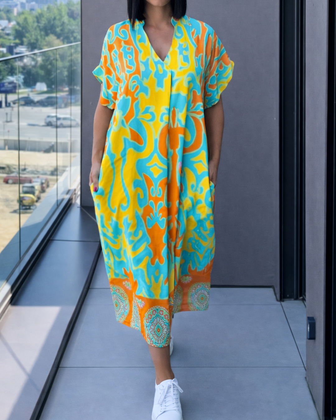 Vestido Estampado Fluido Cuello V