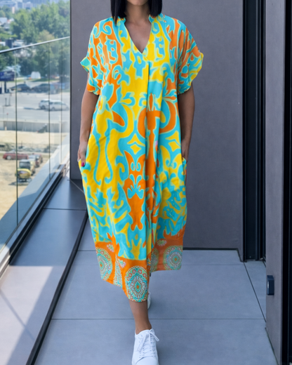 Vestido Estampado Fluido Cuello V