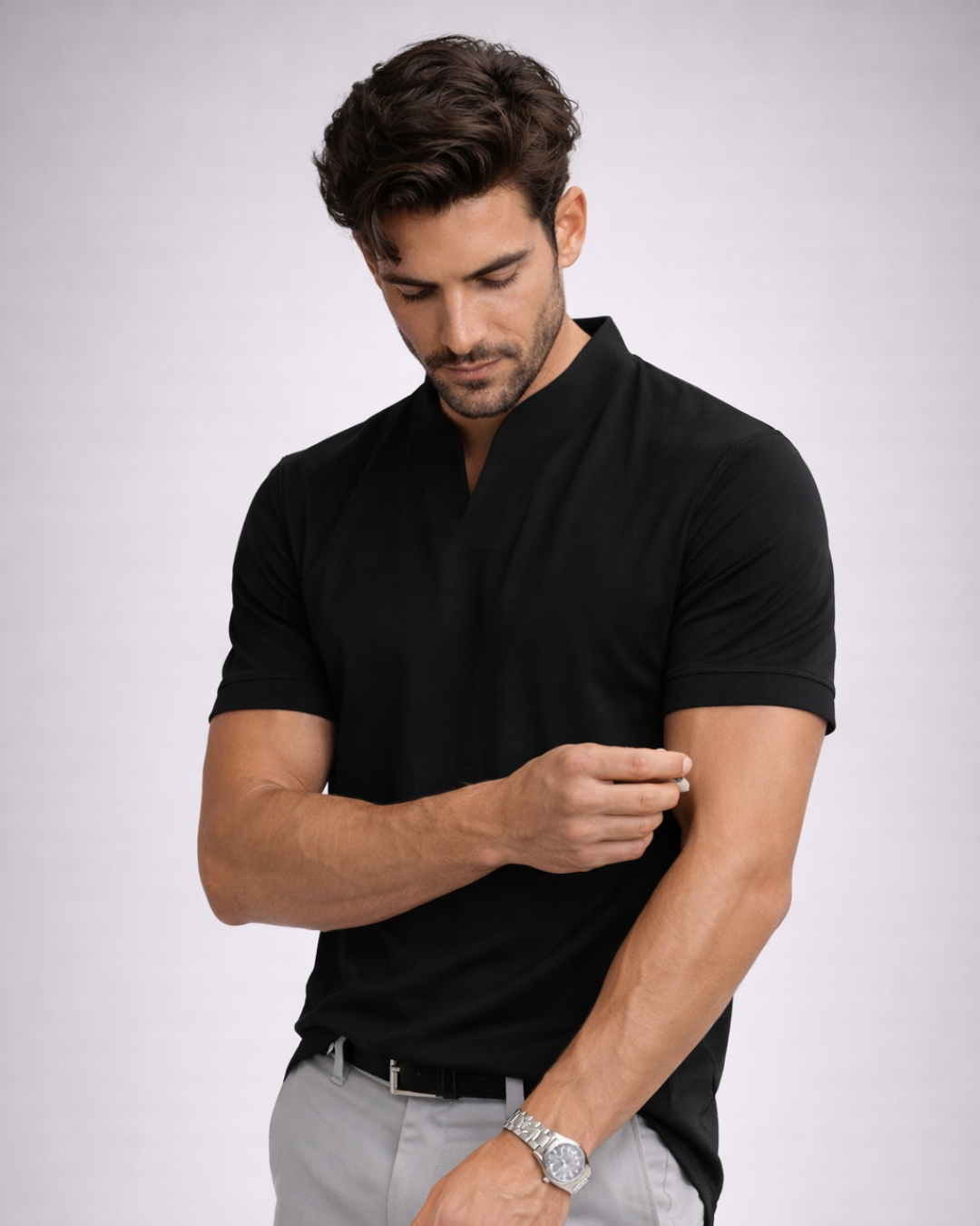 Camiseta de Algodón con Cuello en V