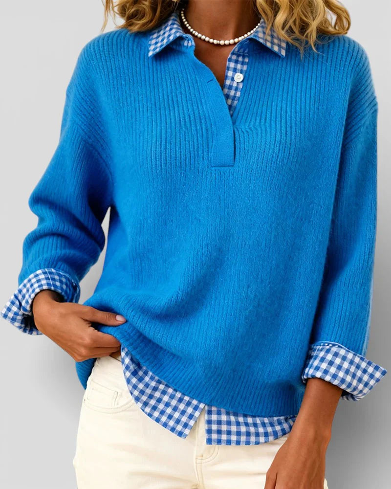 Jersey de punto con detalle de camisa a cuadros