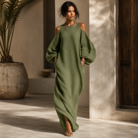 Susana | Vestido Maxi Fluido con Hombros al Aire
