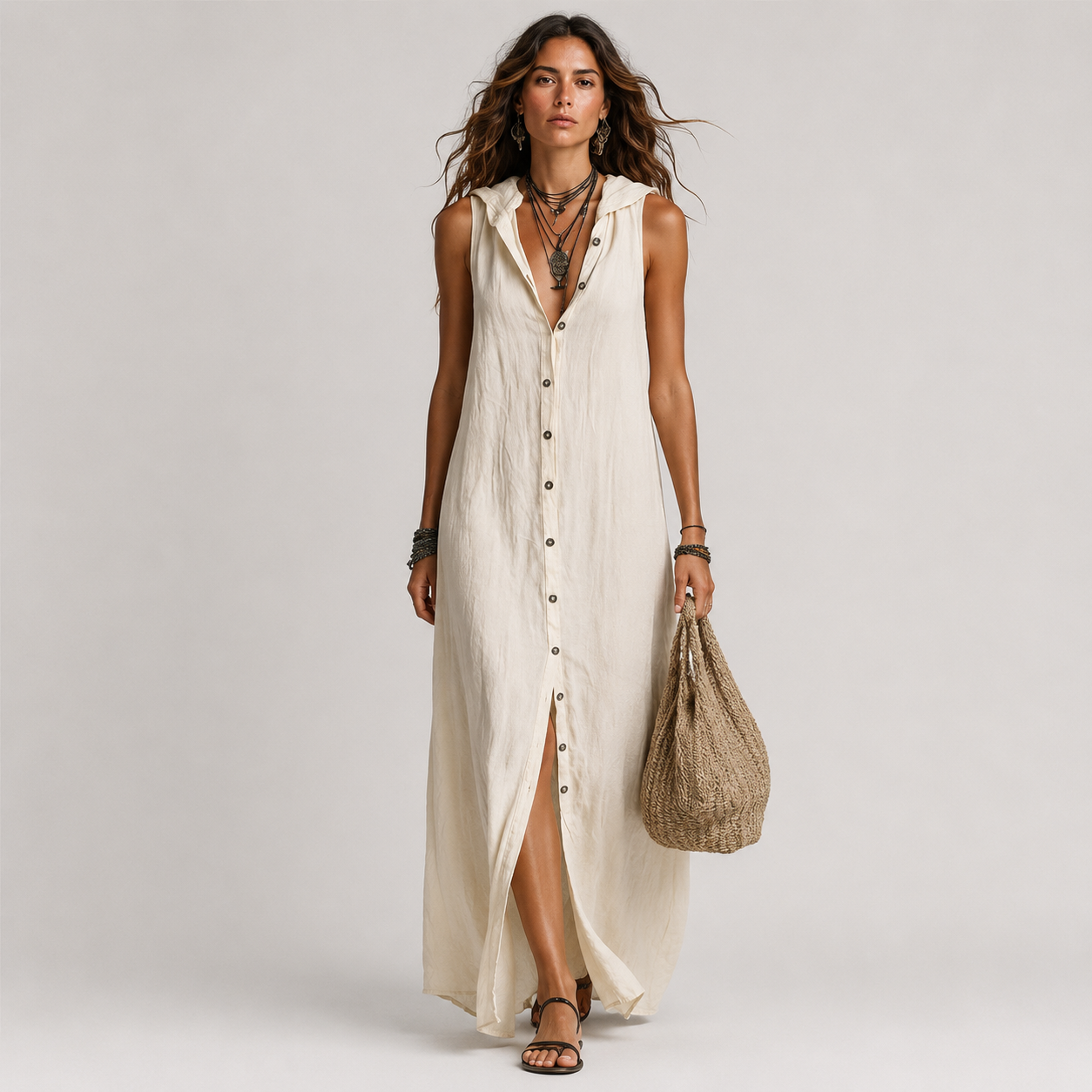 Penélope | Vestido midi elegante y casual con escote en V