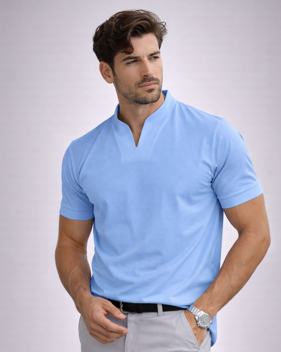 Camiseta de Algodón con Cuello en V