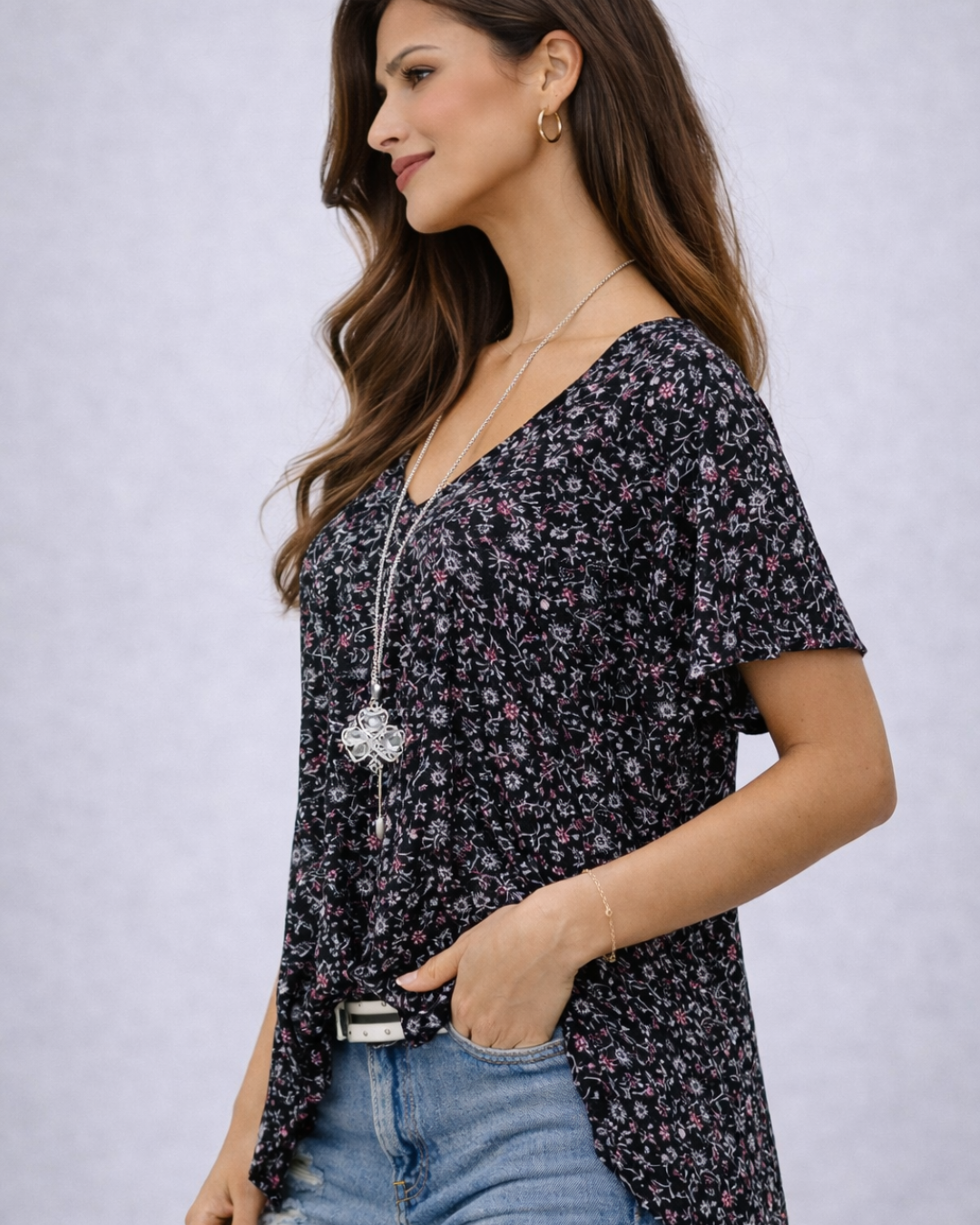 Blusa de Manga Corta con Estampado Floral