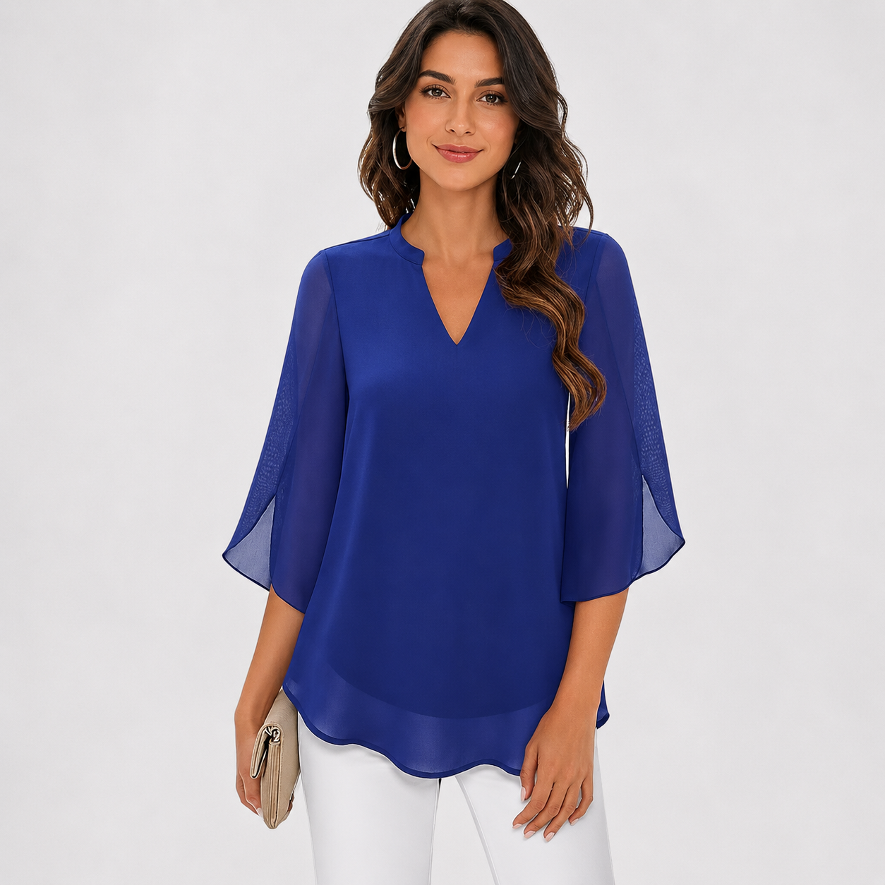Blusa de gasa chiffon con escote en V