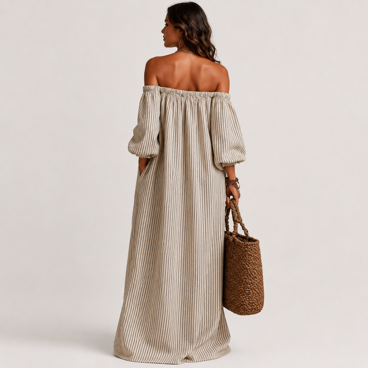 Elena | Vestido largo fluido con hombros descubiertos