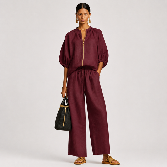 Alba | Conjunto de dos piezas: Camisa de estilo relajado y pantalón de pernera ancha