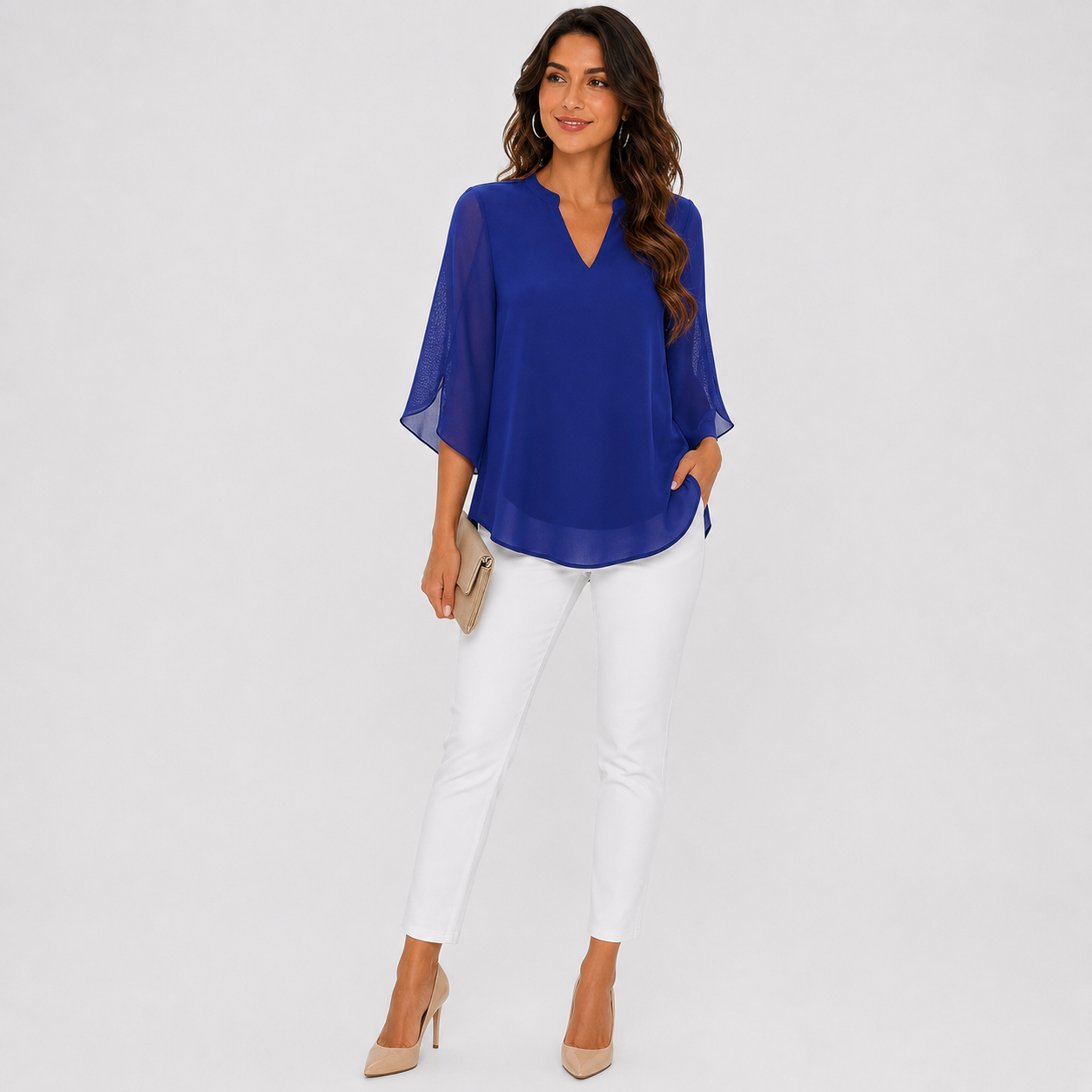 Blusa de gasa chiffon con escote en V