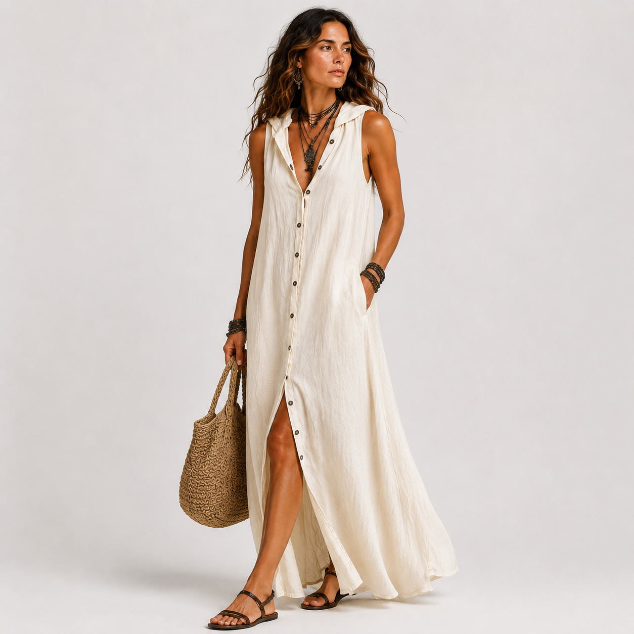 Penélope | Vestido midi elegante y casual con escote en V