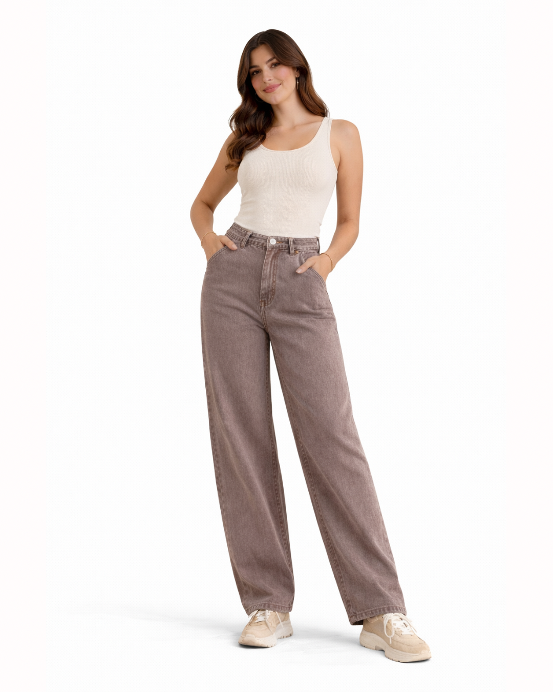 Vaqueros Pierna Ancha Taupe