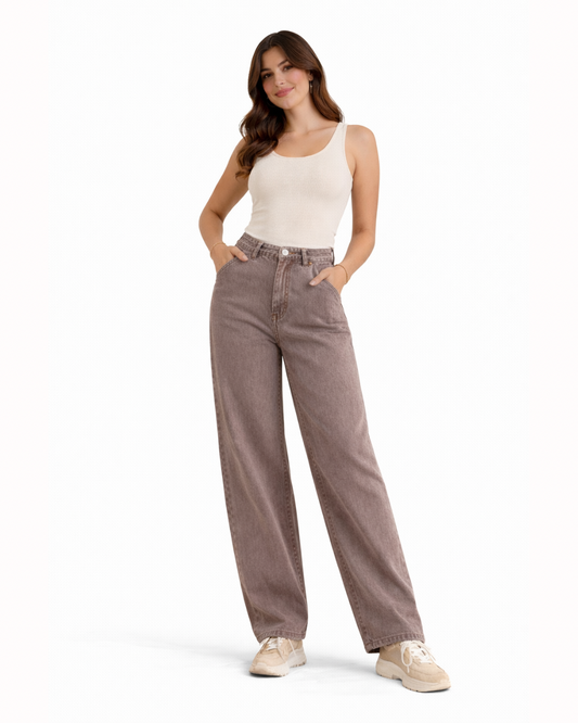Vaqueros Pierna Ancha Taupe