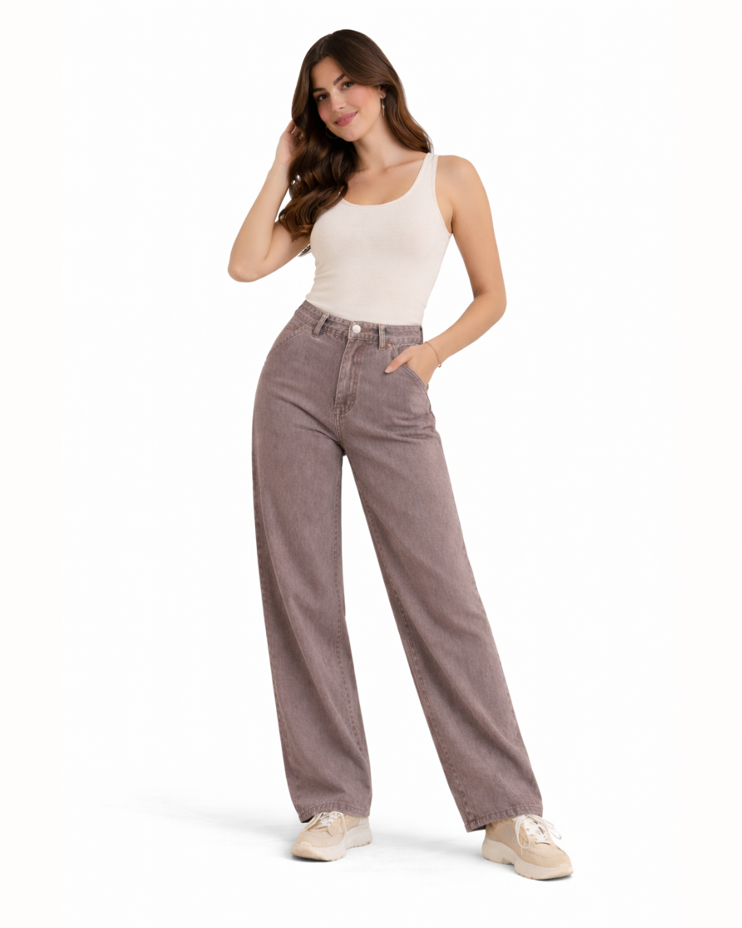 Vaqueros Pierna Ancha Taupe