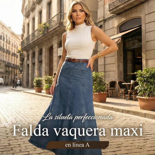 Falda vaquera midi en línea A de cintura alta