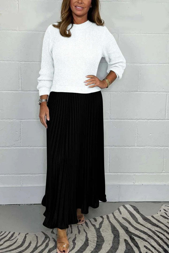 Vestido maxi con jersey y falda plisada