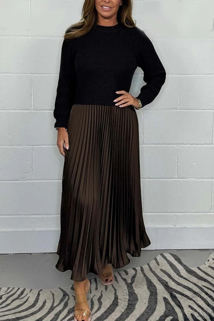 Vestido maxi con jersey y falda plisada
