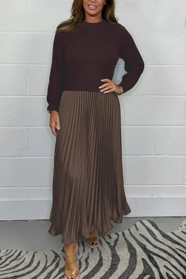 Vestido maxi con jersey y falda plisada