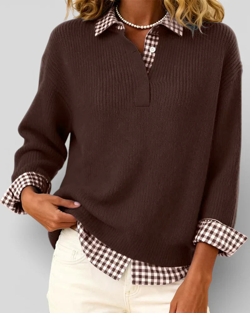 Jersey de punto con detalle de camisa a cuadros