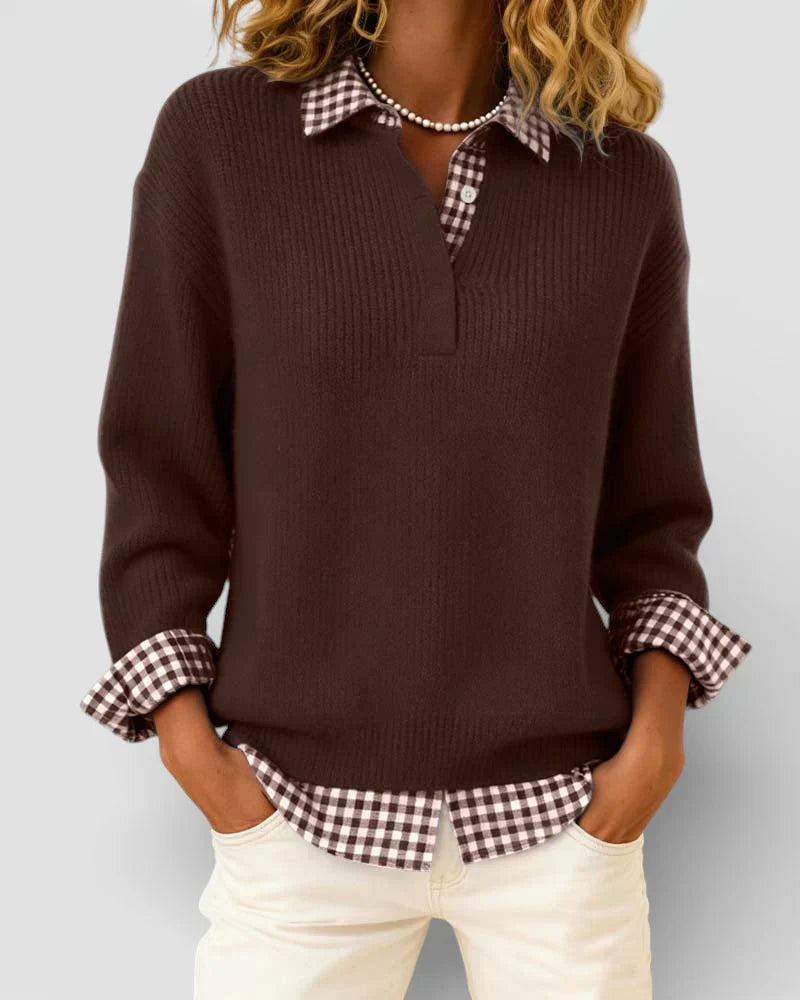 Jersey de punto con detalle de camisa a cuadros