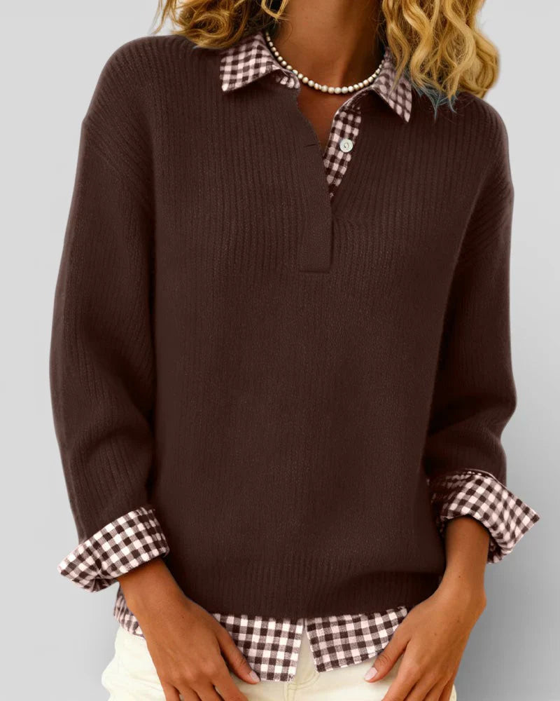 Jersey de punto con detalle de camisa a cuadros