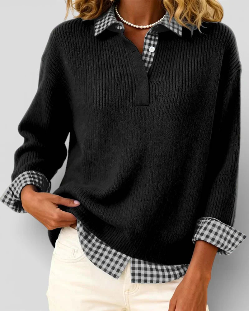 Jersey de punto con detalle de camisa a cuadros