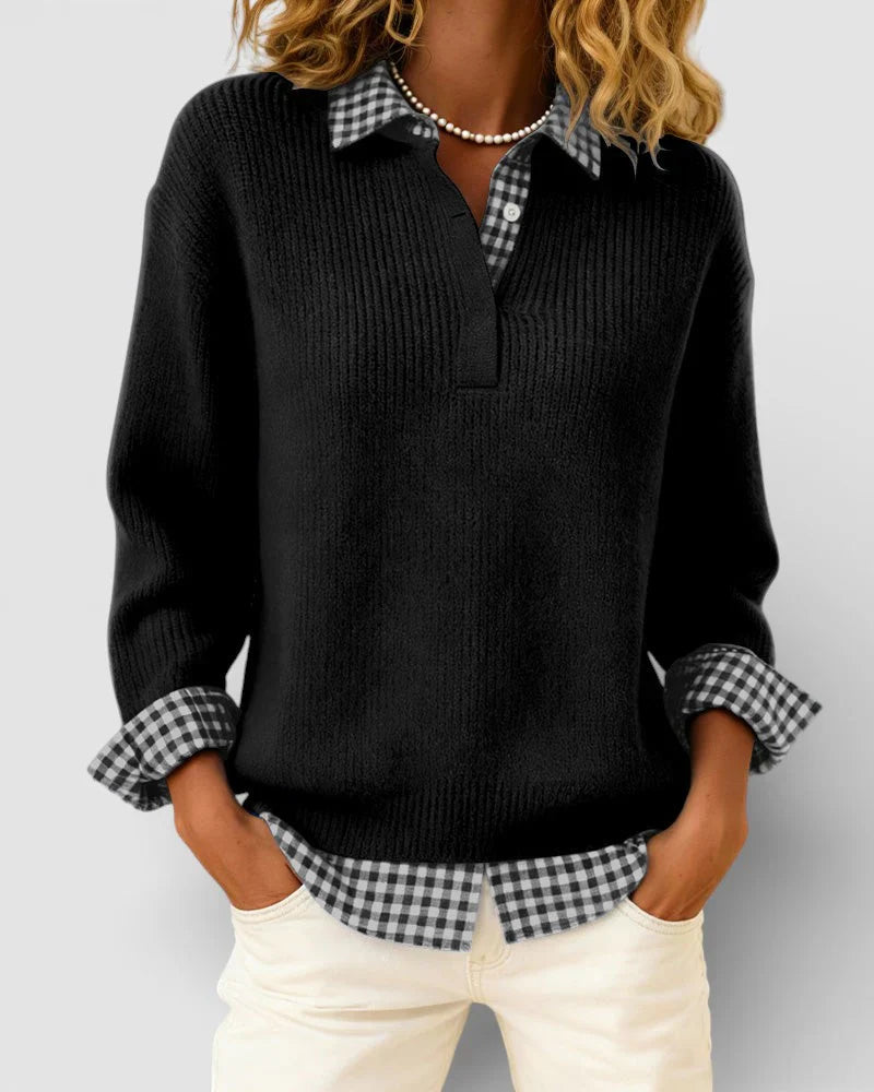 Jersey de punto con detalle de camisa a cuadros