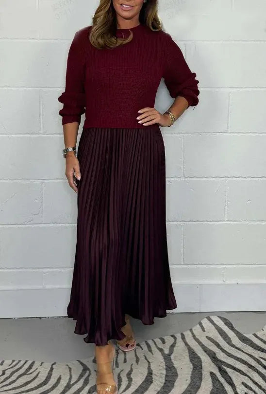 Vestido maxi con jersey y falda plisada
