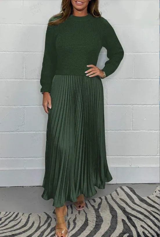 Vestido maxi con jersey y falda plisada