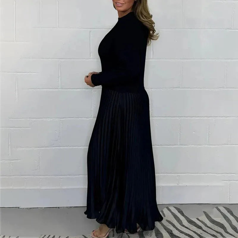 Vestido maxi con jersey y falda plisada