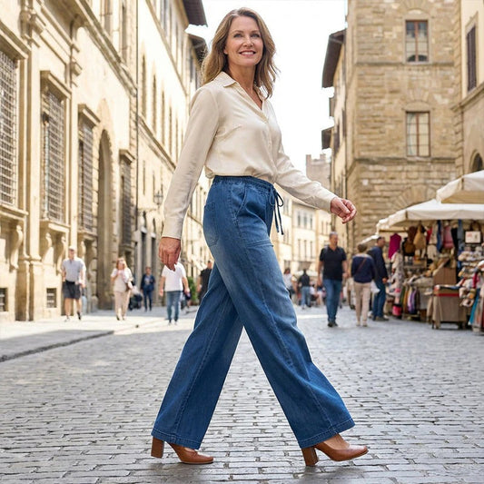 Vaqueros con cintura con cordón y pierna ancha