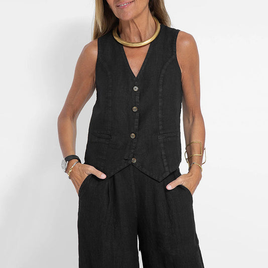 Conjunto Lino Chaleco y Pantalón Ancho