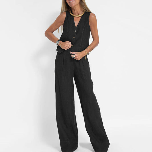 Conjunto Lino Chaleco y Pantalón Ancho