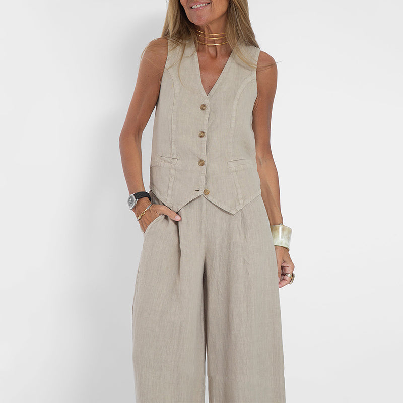 Conjunto Lino Chaleco y Pantalón Ancho