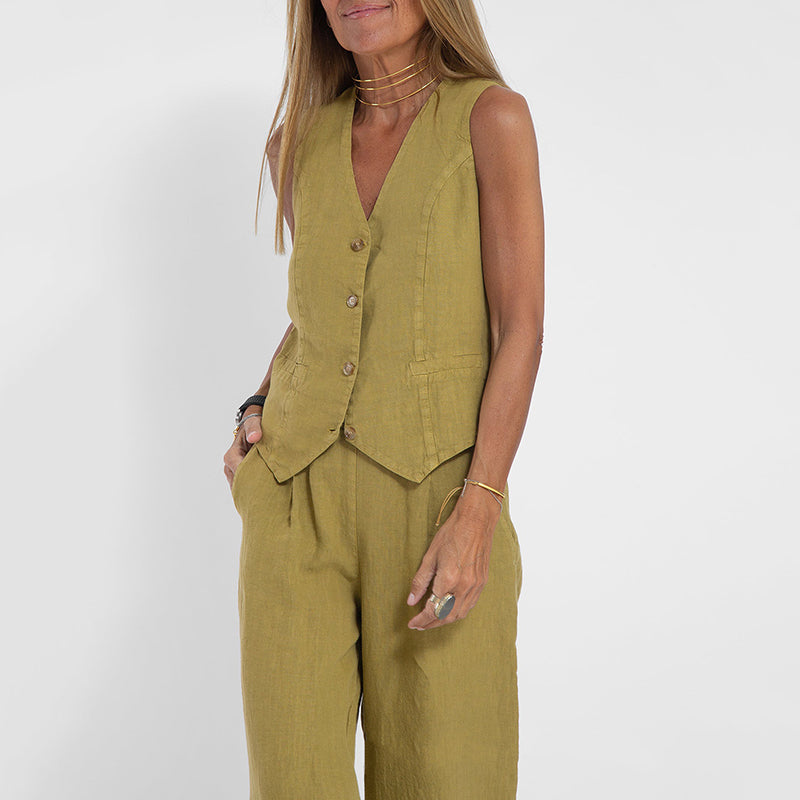 Conjunto Lino Chaleco y Pantalón Ancho