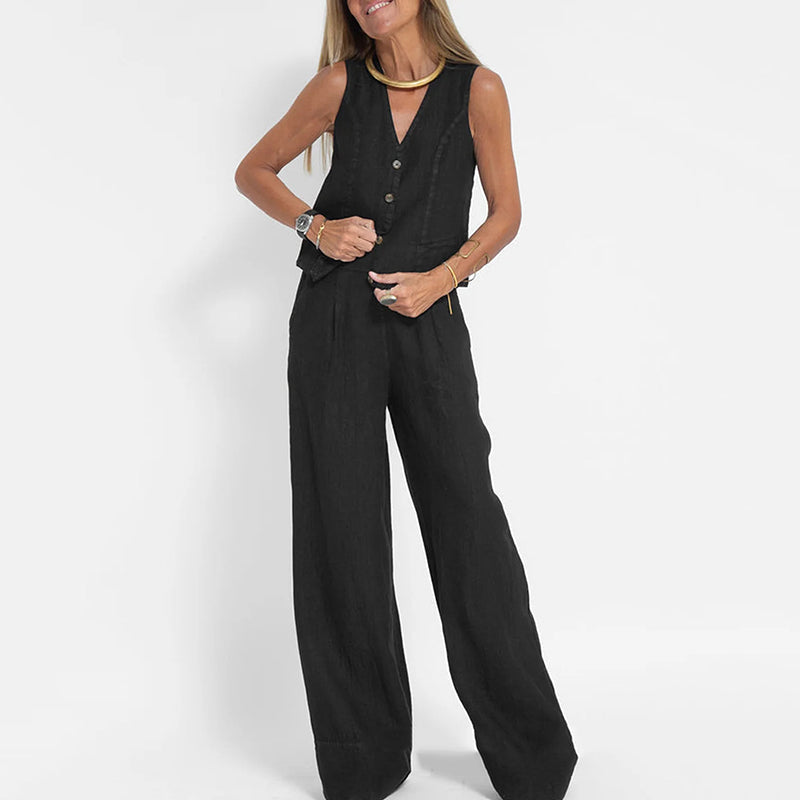 Conjunto Lino Chaleco y Pantalón Ancho
