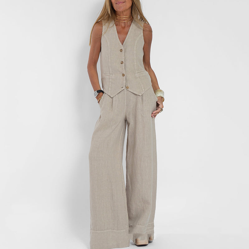 Conjunto Lino Chaleco y Pantalón Ancho
