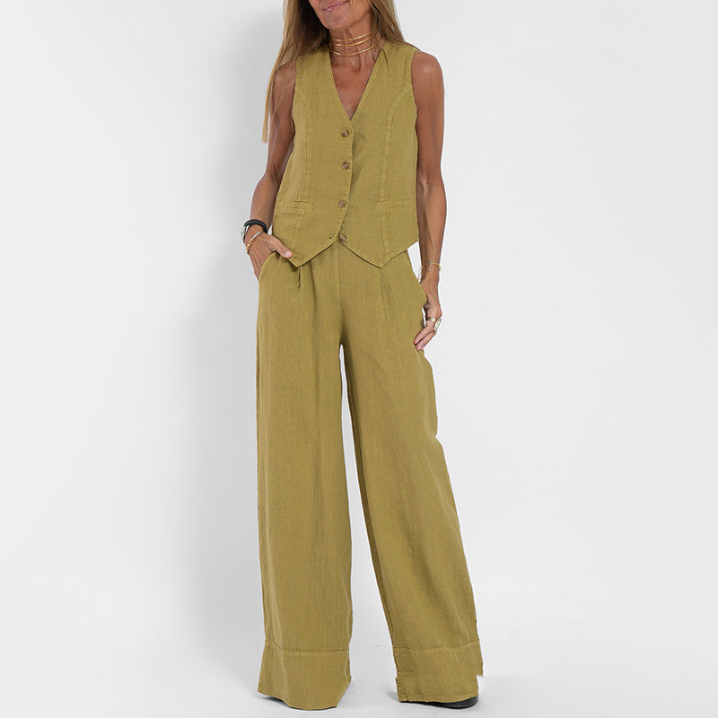 Conjunto Lino Chaleco y Pantalón Ancho